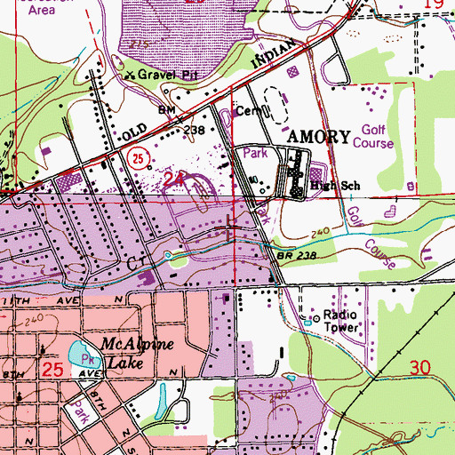 Topographic Map of Highland Park, MS