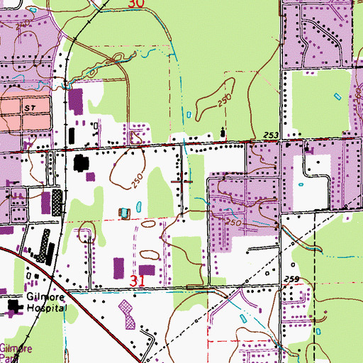 Topographic Map of Hill Street Subdivision, MS