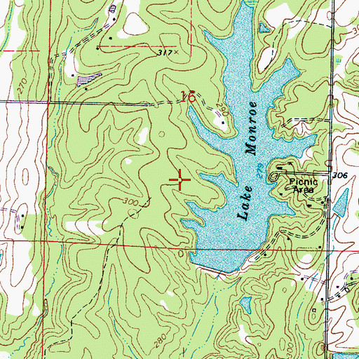 Topographic Map of Lake Monroe West Subdivision, MS