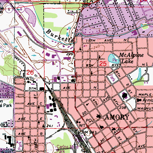Topographic Map of Main Street Freewill Baptist Church, MS
