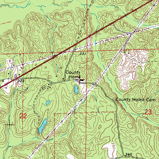 Topographic Map of Monroe County Home, MS