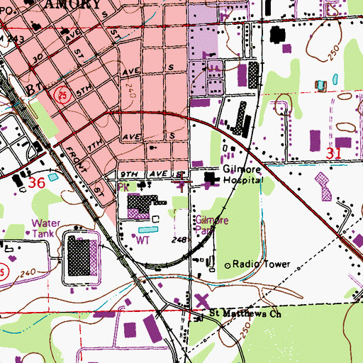 Topographic Map of Physicians and Surgeons Clinic, MS