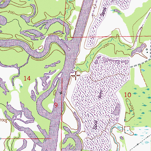 Topographic Map of Roundhouse Branch Cutoff, MS