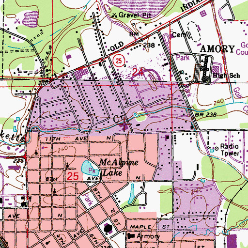 Topographic Map of Saint Andrews United Methodist Church, MS
