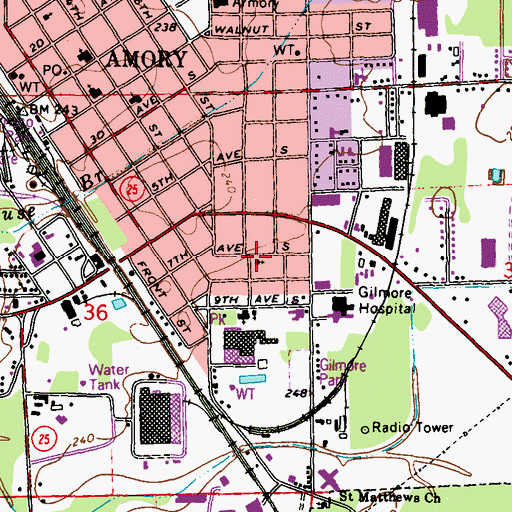 Topographic Map of Saint Helens Catholic Church, MS
