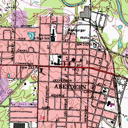 Topographic Map of Saint Johns Episcopal Church, MS
