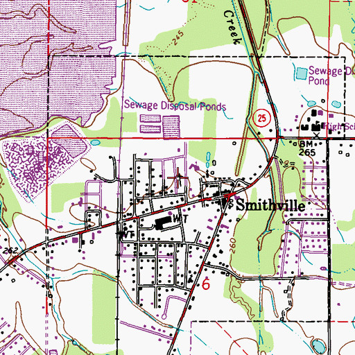 Topographic Map of Smithville Cemetery, MS