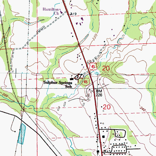Topographic Map of Sulphur Springs Church, MS