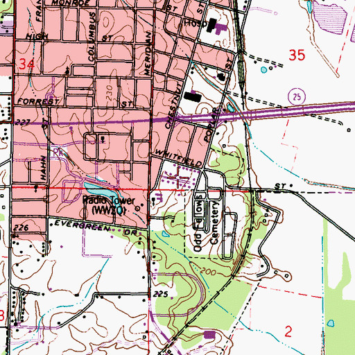 Topographic Map of Tucker Place, MS
