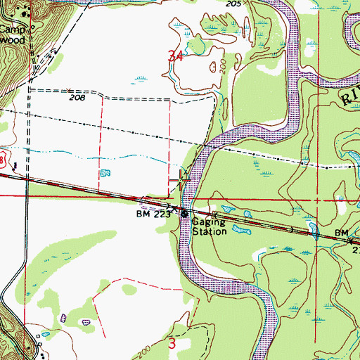 Topographic Map of Waltons Ferry (historical), MS