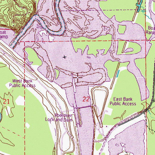 Topographic Map of Weaver Creek Cutoff, MS