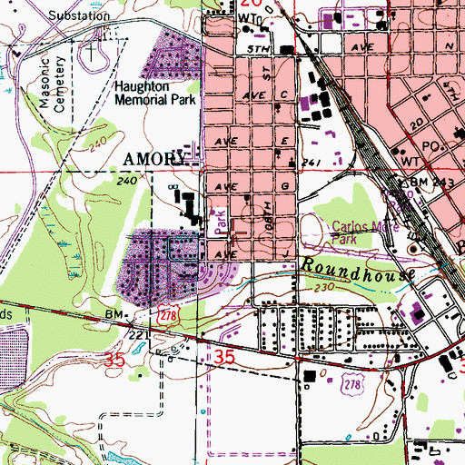 Topographic Map of West Amory Community Center, MS