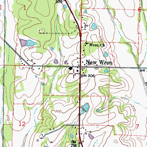 Topographic Map of Wren Community Center and Library, MS