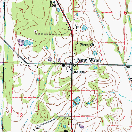 Topographic Map of Wren Consolidated School, MS