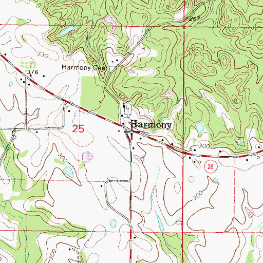 Topographic Map of Harmony Baptist Church, MS