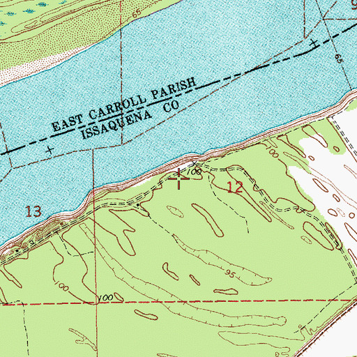 Topographic Map of Caulfield Plantation (historical), MS