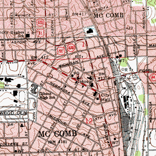 Topographic Map of Centenary United Methodist Church, MS