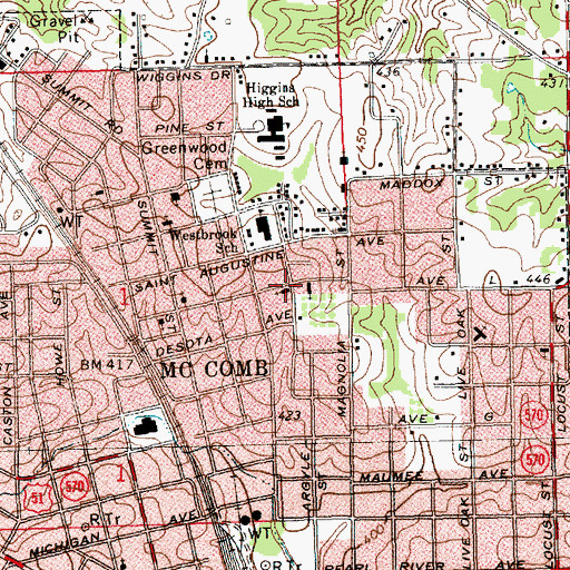 Topographic Map of Denwiddie Church of Christ, MS