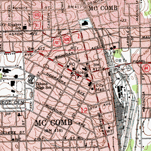 Topographic Map of First Christian Church, MS