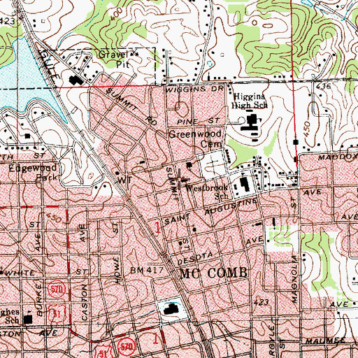 Topographic Map of Flowery Mount Baptist Church, MS