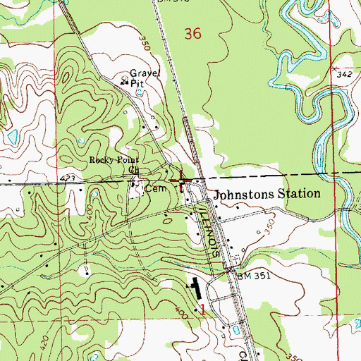 Topographic Map of Johnstons Station Baptist Church, MS