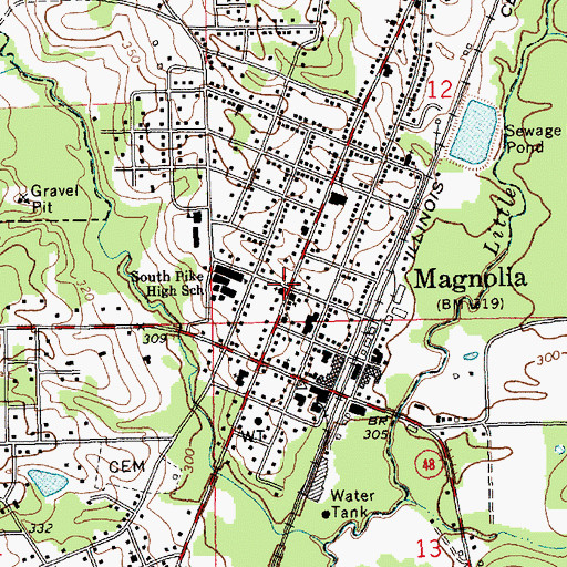 Topographic Map of Magnolia United Methodist Church, MS