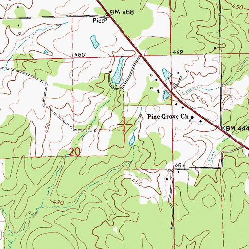 Topographic Map of Pine Hill School (historical), MS