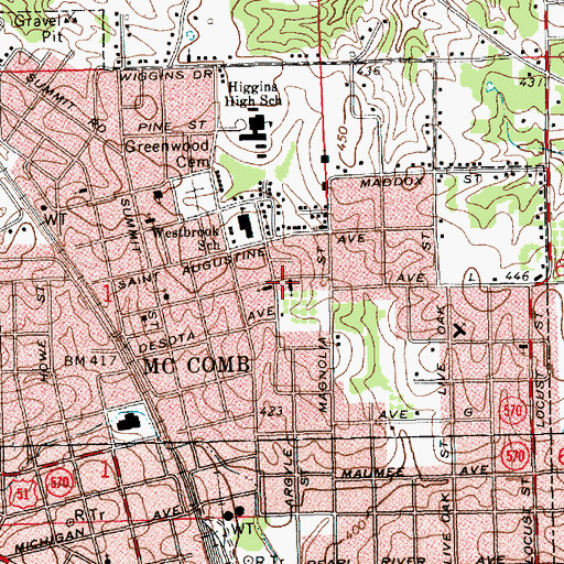 Topographic Map of Rose Hill Baptist Church, MS