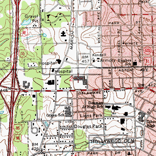 Topographic Map of Southwest Shopping Center, MS