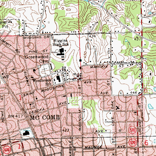 Topographic Map of Union Baptist Church, MS