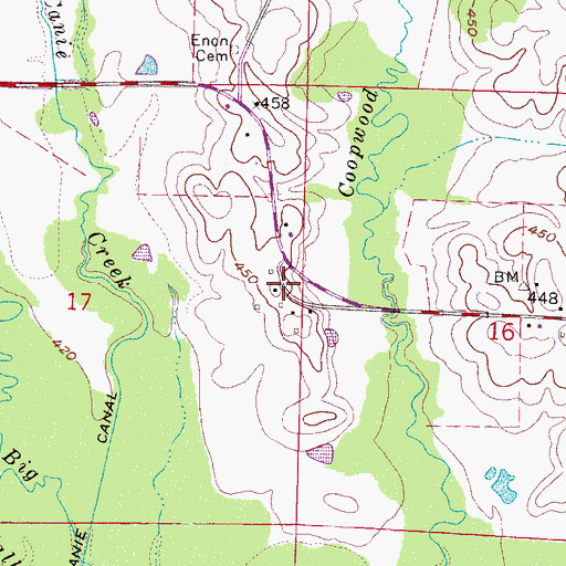 Topographic Map of Coonwood (historical), MS