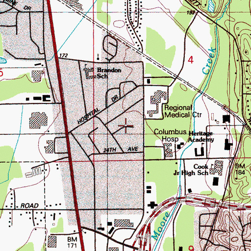 Topographic Map of Arrington Park, MS
