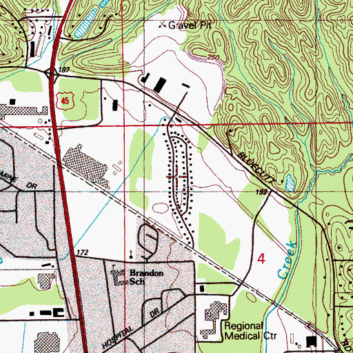 Topographic Map of Bluecutt Estates, MS