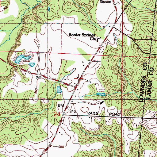 Topographic Map of Border Springs (historical), MS