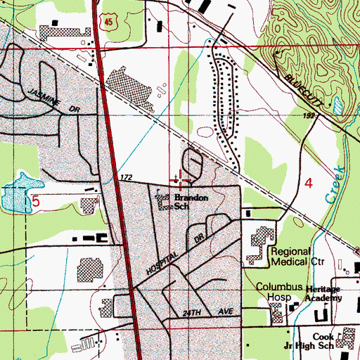 Topographic Map of Broadacres United Methodist Church, MS
