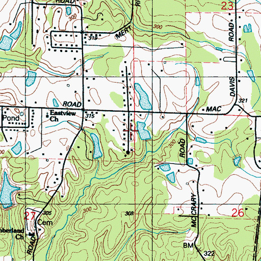 Topographic Map of Brookwood Estates, MS