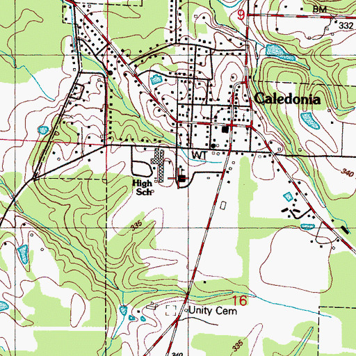 Topographic Map of Caledonia Elementary School, MS