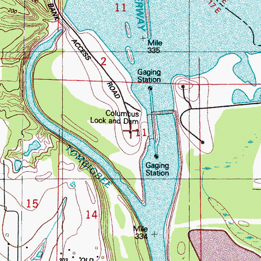 Topographic Map of Dam Site West Bank Access Area, MS