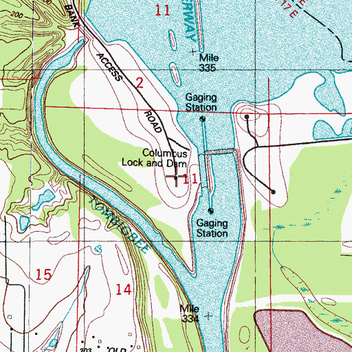Topographic Map of Dam Site West Bank Access Area, MS