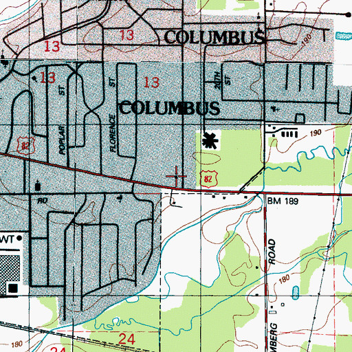 Topographic Map of East Columbus Church of Christ, MS