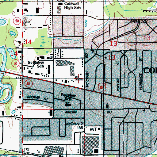 Topographic Map of Fairlane Shopping Center, MS