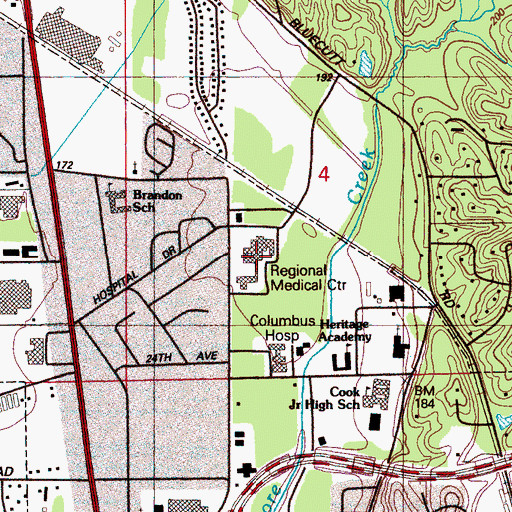 Topographic Map of Baptist Memorial Hospital, MS