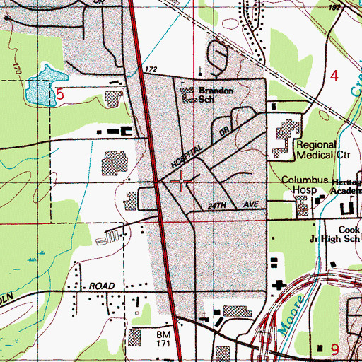 Topographic Map of Greenacres, MS