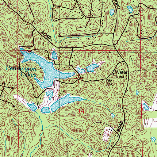 Topographic Map of Penningtons Lake Subdivision, MS