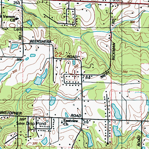 Topographic Map of Pinecrest, MS