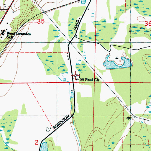 Topographic Map of Saint Paul Cemetery, MS