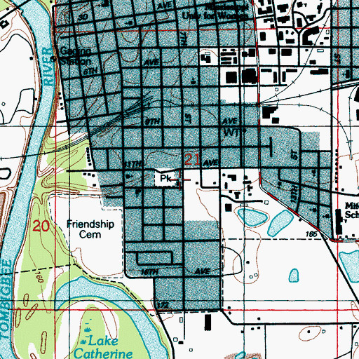 Topographic Map of Tenth Street Baptist Church, MS