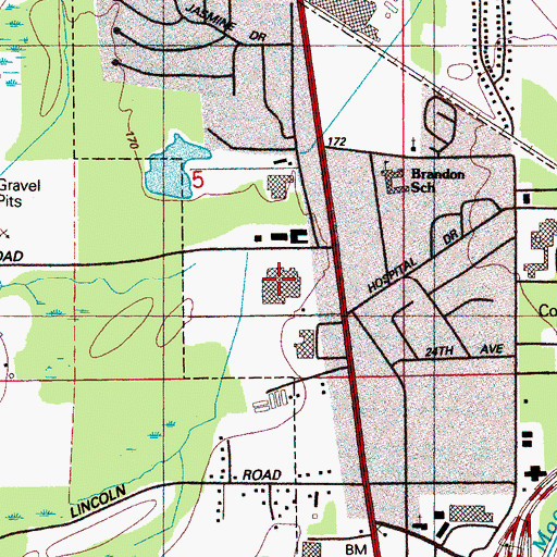 Topographic Map of University Mall Shopping Center, MS