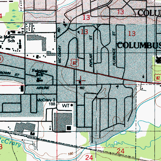 Topographic Map of Wesley United Methodist Church, MS