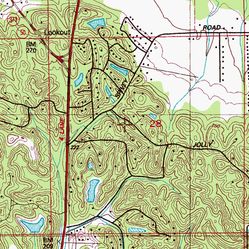 Topographic Map of Woodland Heights, MS